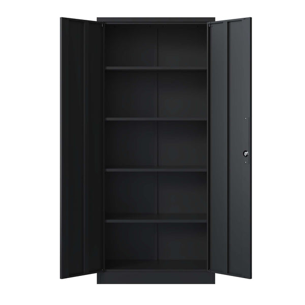 English Elm 72"H Metal Garage Storage Cabinet Black – Locking 3-Point Steel Cabinet with 4 Adjustable Shelves, Anti-Tip Safety T2398P152542