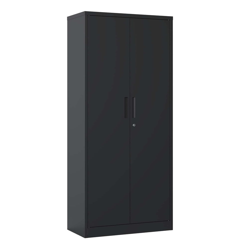 English Elm 71"H Heavy Metal Garage Storage Cabinet with 3 Adjustable Shelves, Locking 3-Point System & Anti-Tip Design Black T2398P152545