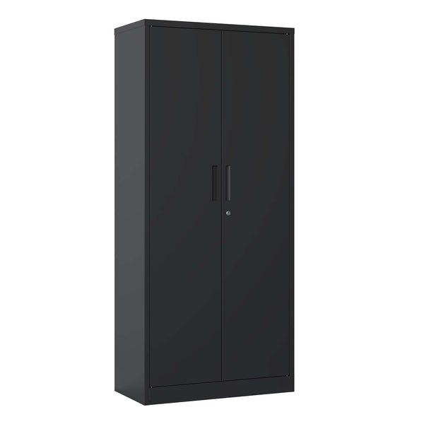 English Elm 71"H Heavy Metal Garage Storage Cabinet with 3 Adjustable Shelves, Locking 3-Point System & Anti-Tip Design Black T2398P152545