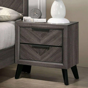 English Elm Contemporary Gray Color 1 Piece Nightstand Bedroom Furniture Solid Wood Chevron Pattern 2-Drawers Bedside Table Replicated Wood Grain