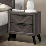 Gray 1-Piece Nightstand Solid Wood Chevron Pattern 2-Drawers Bedside Table