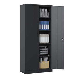 English Elm 72"H Metal Garage Storage Cabinet, Black Tool Steel Locking Cabinet With Doors and 4 Shelves, Tall Cabinets For Garage Storage Systems Lockable File Cabinet For Home Office, Classroom/Pantry