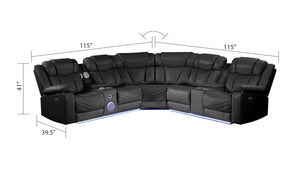 English Elm CHALLENGER Modern Recliner Sectional Sofa with Power Recline, USB-C, Bluetooth, LED, Cup Holders B009S01264