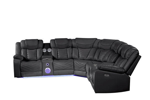 English Elm CHALLENGER Modern Recliner Sectional Sofa with Power Recline, USB-C, Bluetooth, LED, Cup Holders B009S01264