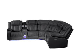 English Elm CHALLENGER Modern Recliner Sectional Sofa with USB-C, Bluetooth, LED Controls, Cup Holders, Faux Leather B009S01917