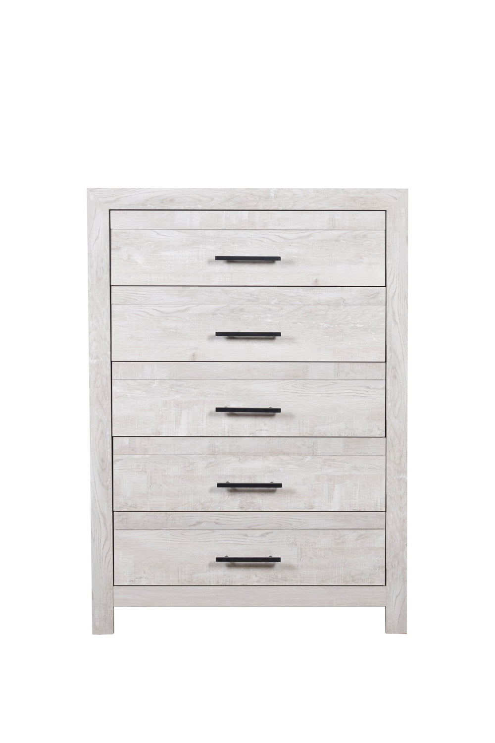 English Elm Denver Modern 5-Drawer Chest in Natural Rustic Wood – Contemporary Compact Storage, 16"L x36"W x51"H G150108556