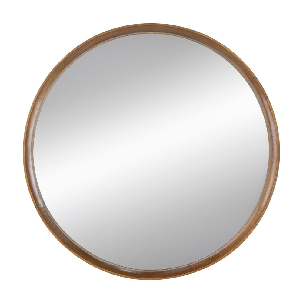 English Elm 31.5" Round Pine Wood Wall Mirror Natural Grain Scandinavian Style for Any Room W2078P152649