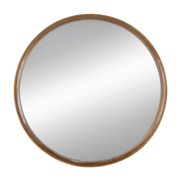 English Elm 31.5" Round Pine Wood Wall Mirror Natural Grain Scandinavian Style for Any Room W2078P152649