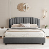 Lift Up Double Size Bed Gray Velvet