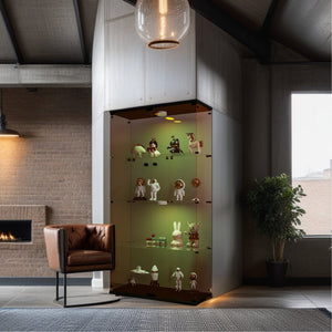 English Elm Lighted Tempered Glass Display Cabinet with Locked Doors, 4 Shelves, Secure Showcase for Collectibles Black Brown W1510S00008