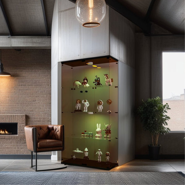English Elm Lighted Tempered Glass Display Cabinet with Locked Doors, 4 Shelves, Secure Showcase for Collectibles Black Brown W1510S00008