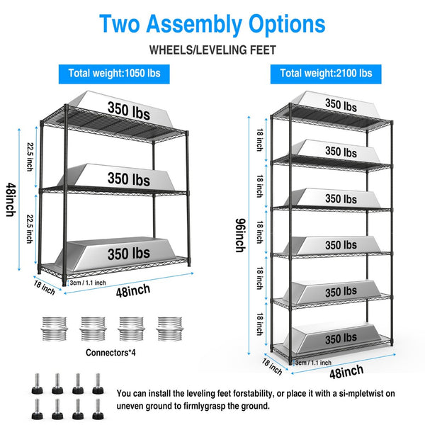English Elm 2 Heavy Duty Wire Shelving Units 3 Tier Steel Garage Pantry Storage with Liners W1550127378