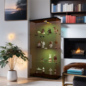 English Elm Lighted Tempered Glass Display Cabinet with Locked Doors, 4 Shelves, Secure Showcase for Collectibles Black Brown W1510S00008