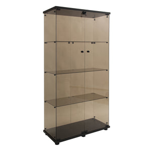 English Elm Lighted Tempered Glass Display Cabinet with Locked Doors, 4 Shelves, Secure Showcase for Collectibles Black Brown W1510S00008