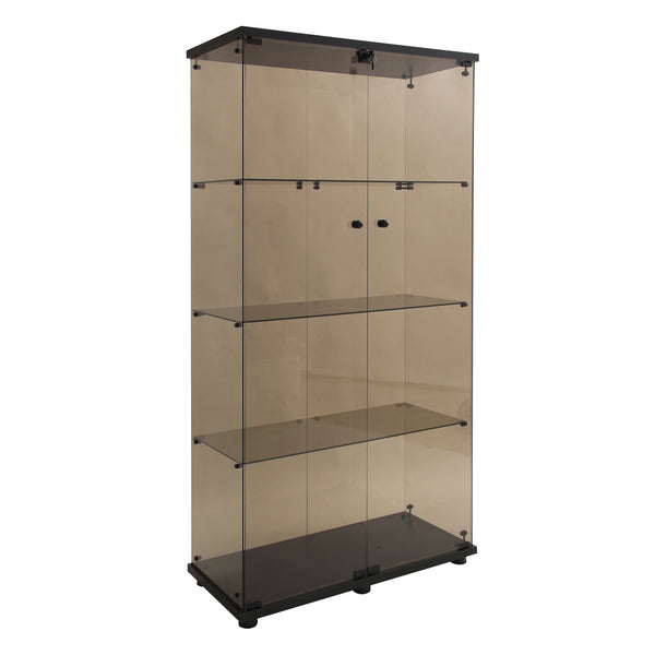 English Elm Lighted Tempered Glass Display Cabinet with Locked Doors, 4 Shelves, Secure Showcase for Collectibles Black Brown W1510S00008