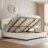 Hearth and Haven Lift Up Beige Velvet Full Size Bed W2239141436
