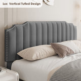 Hearth and Haven Lift Up Double Size Bed Gray Velvet W2239141437