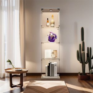 English Elm Lighted Tempered Glass Display Cabinet with 4 Shelves and One Door, Large Curio Storage Solution White W1510136020