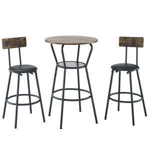 English Elm Round Pub Height Bar Set with Shelf Upholstered Stool Rustic Farmhouse Kitchen W1903P149221