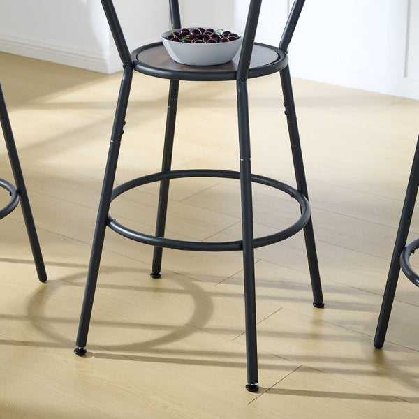 English Elm Round Pub Height Bar Set with Shelf Upholstered Stool Rustic Farmhouse Kitchen W1903P149221