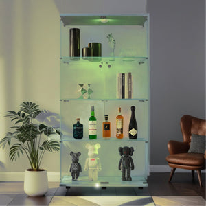 English Elm Lighted Tempered Glass Display Cabinet with Locked Doors, 4 Shelves, Secure Showcase for Collectibles White W1510S00009