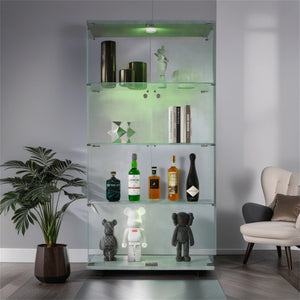 English Elm Lighted Tempered Glass Display Cabinet with Locked Doors, 4 Shelves, Secure Showcase for Collectibles White W1510S00009