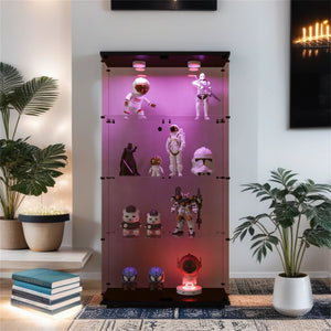 English Elm Lighted Tempered Glass Display Cabinet with Locked Doors, 4 Shelves, Secure Showcase for Collectibles Black Brown W1510S00008