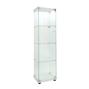 English Elm Lighted Tempered Glass Display Cabinet with 4 Shelves and One Door, Large Curio Storage Solution White W1510136020