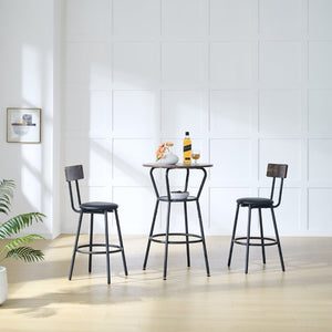 English Elm Round Pub Height Bar Set with Shelf Upholstered Stool Rustic Farmhouse Kitchen W1903P149221