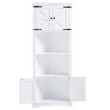 English Elm Tall Bathroom Storage Cabinet, Corner Cabinet With Doors and Adjustable Shelf, Mdf Board, White