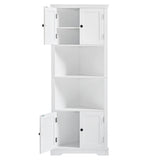 English Elm Tall Bathroom Storage Cabinet, Corner Cabinet With Doors and Adjustable Shelf, Mdf Board, White