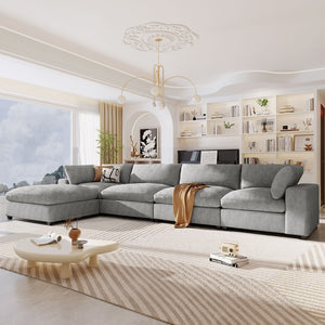 English Elm U-style Modular Sectional Sofa with Removable Ottoman Plush Polyester Living Room WY000370AAE