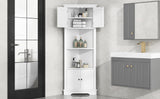 English Elm Tall Bathroom Storage Cabinet, Corner Cabinet With Doors and Adjustable Shelf, Mdf Board, White