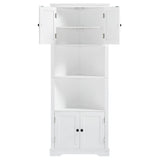 English Elm Tall Bathroom Storage Cabinet, Corner Cabinet With Doors and Adjustable Shelf, Mdf Board, White