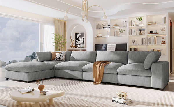 English Elm U-style Modular Sectional Sofa with Removable Ottoman Plush Polyester Living Room WY000370AAE
