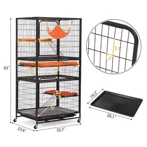 English Elm 4-story Pet Hutch Cage Iron Wire Multi-level Habitat with Ramps Lockable Wheels W2181P153020