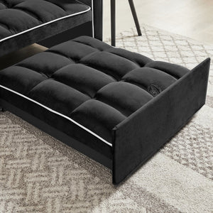 English Elm Three-in-one velvet sofa bed chair convertible recliner ottoman sleeper with tufted luxury comfort and support Black W1359137373