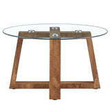 English Elm Modern Practical Circular Coffee and Tea Tables. Made Of Transparent Tempered Glass Tabletop and Wood Colored Mdf Material. Suitable For Living Rooms and Bedrooms.31.5"*31.5"*17.7"