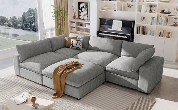 English Elm U-style Modular Sectional Sofa with Removable Ottoman Plush Polyester Living Room WY000370AAE