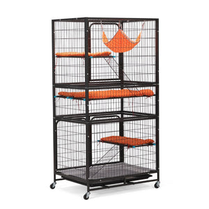 English Elm 4-story Pet Hutch Cage Iron Wire Multi-level Habitat with Ramps Lockable Wheels W2181P153020