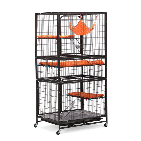 English Elm 4-story Pet Hutch Cage Iron Wire Multi-level Habitat with Ramps Lockable Wheels W2181P153020