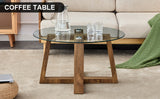 English Elm Modern Practical Circular Coffee and Tea Tables. Made Of Transparent Tempered Glass Tabletop and Wood Colored Mdf Material. Suitable For Living Rooms and Bedrooms.31.5"*31.5"*17.7"