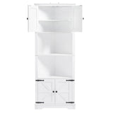 English Elm Tall Bathroom Storage Cabinet, Corner Cabinet With Doors and Adjustable Shelf, Mdf Board, White