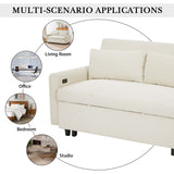 English Elm 57.48" Pull-Out Sofa Bed Convertible Couch 2 Seat Loveseat Sofa Modern Sleeper Sofa With Two Throw Pillows and Usb Ports For Living Room, Beige