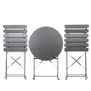 English Elm 3 Pieces Patio Bistro Balcony Metail Chair Table Set-Gray