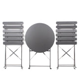 Gray Steel Patio Bistro Chair Table Set, Foldable, Coastal-Ready, 330 lbs Capacity