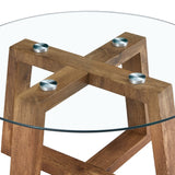 English Elm Modern Practical Circular Coffee and Tea Tables. Made Of Transparent Tempered Glass Tabletop and Wood Colored Mdf Material. Suitable For Living Rooms and Bedrooms.31.5"*31.5"*17.7"