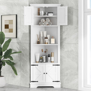 English Elm Tall Bathroom Storage Cabinet, Corner Cabinet With Doors and Adjustable Shelf, Mdf Board, White