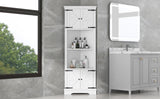 English Elm Tall Bathroom Storage Cabinet, Corner Cabinet With Doors and Adjustable Shelf, Mdf Board, White