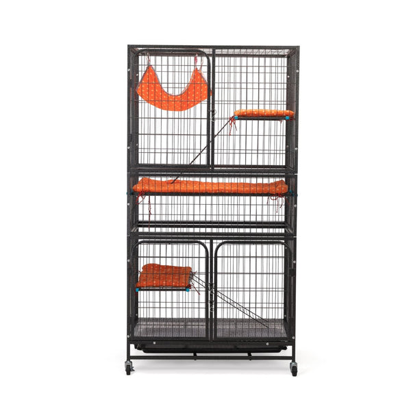 English Elm 4-story Pet Hutch Cage Iron Wire Multi-level Habitat with Ramps Lockable Wheels W2181P153020